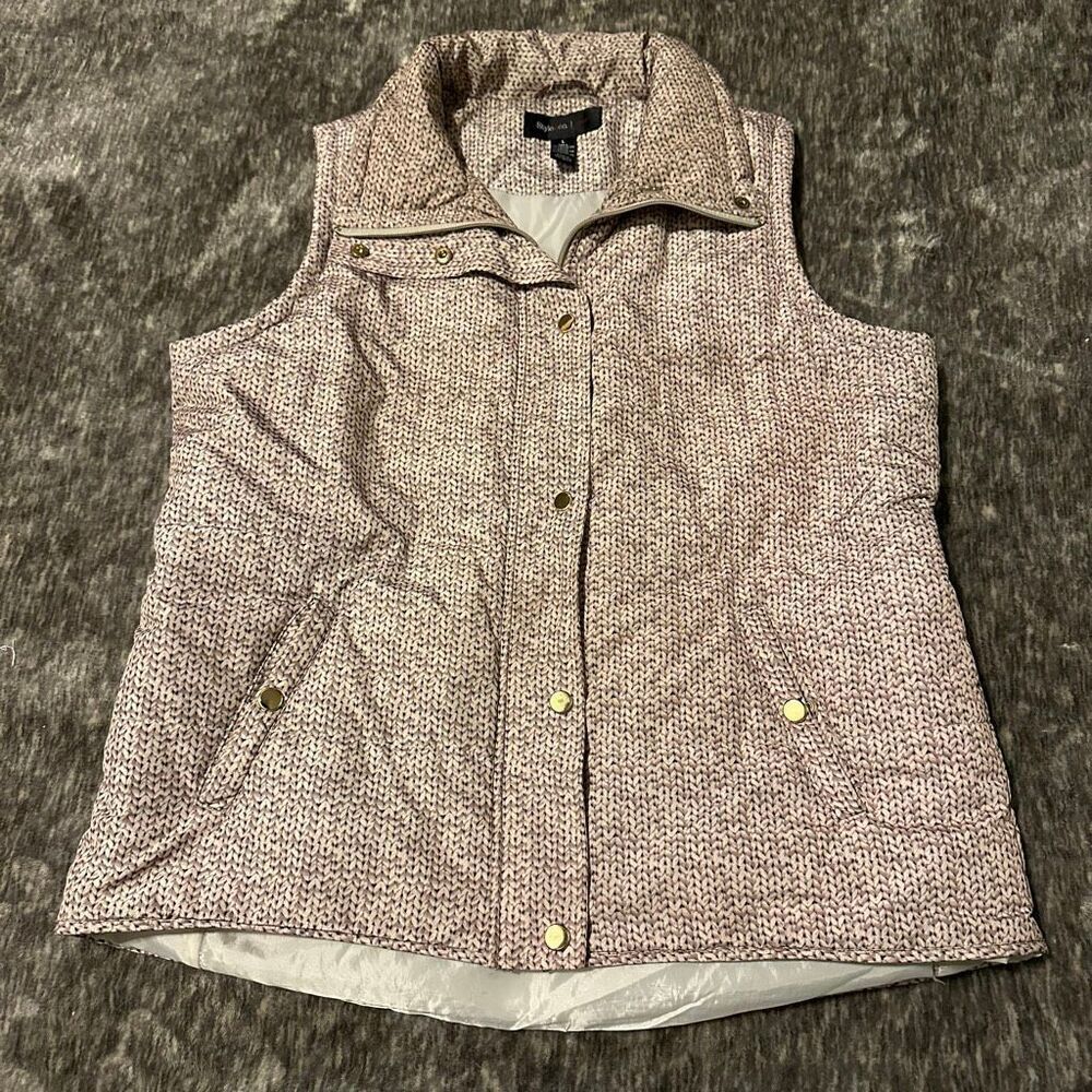 Style & Co. White Truffle Beige Puffer Vest | Women Size Large